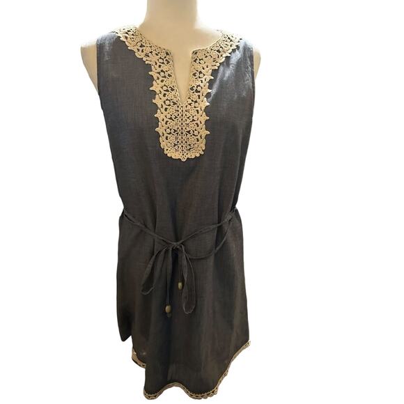 Mud Pie Sleeveless Dress Tunic with Crochet Details, Size Medium - Picture 1 of 4